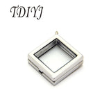 Rhombus Stainless Steel Magnetic Glass Locket Pendant Necklace Women