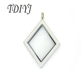 Rhombus Stainless Steel Magnetic Glass Locket Pendant Necklace Women