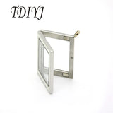 Rhombus Stainless Steel Magnetic Glass Locket Pendant Necklace Women