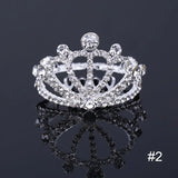 Mini Round Tiara Crown Comb Silver Crystal Rhinestone Bridal Hair Accessory