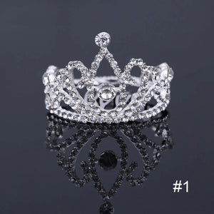 Mini Round Tiara Crown Comb Silver Crystal Rhinestone Bridal Hair Accessory