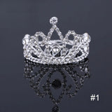 Mini Round Tiara Crown Comb Silver Crystal Rhinestone Bridal Hair Accessory