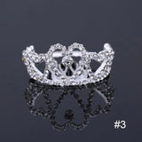 Mini Round Tiara Crown Comb Silver Crystal Rhinestone Bridal Hair Accessory