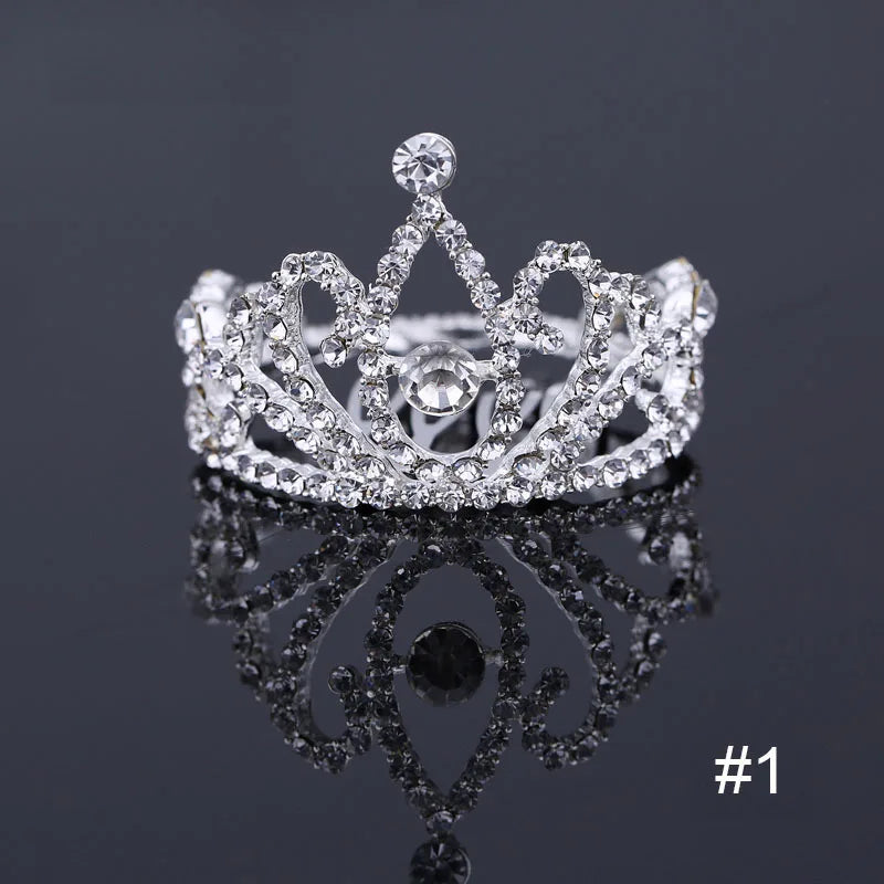 Mini Round Tiara Crown Comb Silver Crystal Rhinestone Bridal Hair Accessory