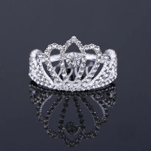 Mini Round Tiara Crown Comb Silver Crystal Rhinestone Bridal Hair Accessory