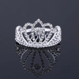 Mini Round Tiara Crown Comb Silver Crystal Rhinestone Bridal Hair Accessory