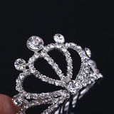 Mini Round Tiara Crown Comb Silver Crystal Rhinestone Bridal Hair Accessory