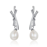 TE2 Pearl 925 Sterling Silver CZ Earrings For Women Girl Gift