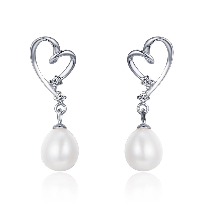 TE2 Pearl 925 Sterling Silver CZ Earrings For Women Girl Gift