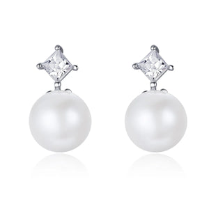 TE2 Pearl 925 Sterling Silver CZ Earrings For Women Girl Gift