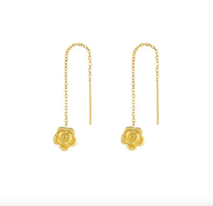 TE3 Silver Flower Buds Green CZ Hoop Earrings for Women