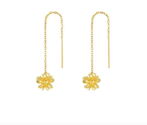 TE3 Silver Flower Buds Green CZ Hoop Earrings for Women