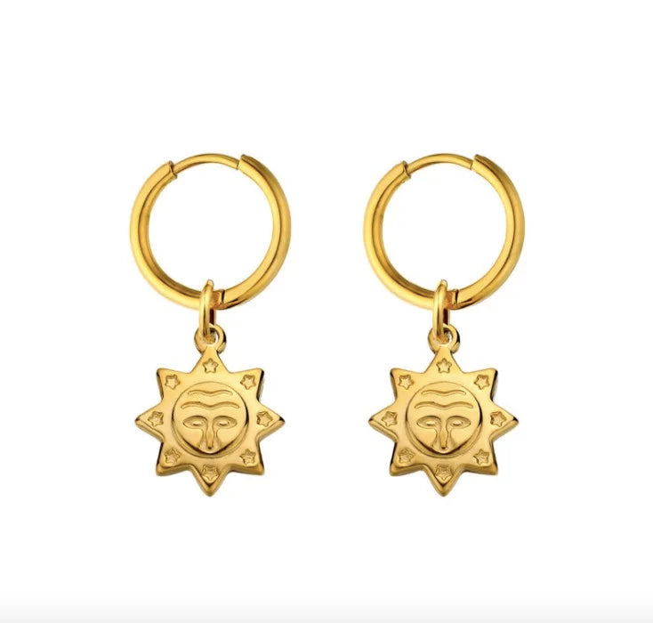 TE5 Zircon Women Earrings Star Moon Drop Piercing Earrings