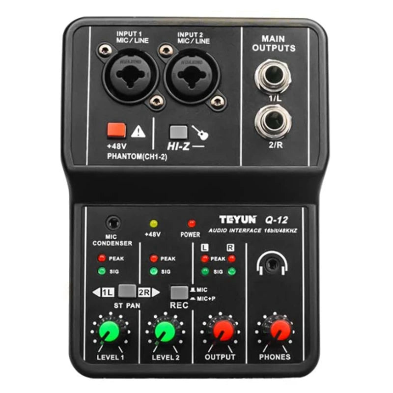 TEYUN Q-12 Sound Card Audio Mixer System Console Desk Interface