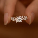 S925 Sterling Sliver Moissanite Ring Leaf Diamond Band Gift
