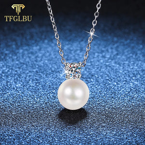 0.3CT Moissanite Pearl Pendant 925 Silver Necklace for Wedding Date