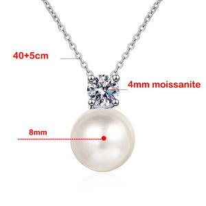 0.3CT Moissanite Pearl Pendant 925 Silver Necklace for Wedding Date