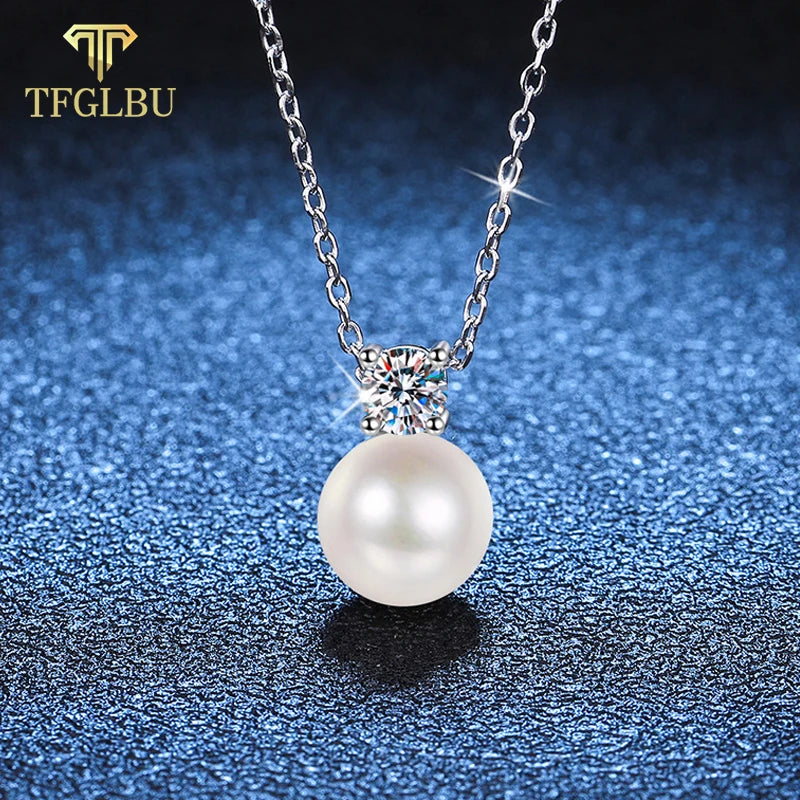 0.3CT Moissanite Pearl Pendant 925 Silver Necklace for Wedding Date