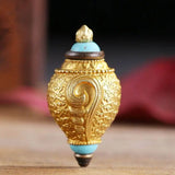 Tibetan Brass Golden Snail Amulet Pendant Prayer Box Gau