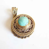 Nepal Brass Golden Inlaid Flower Pendant Tibetan Prayer Box GAU Amulet