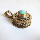 Nepal Brass Golden Inlaid Flower Pendant Tibetan Prayer Box GAU Amulet