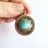 Nepal Brass Golden Inlaid Flower Pendant Tibetan Prayer Box GAU Amulet
