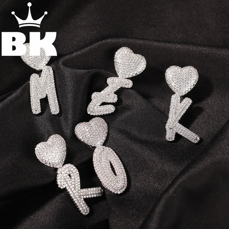 Bling King CZ Double-heart Clasp Initial Necklace