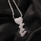 Bling King CZ Double-heart Clasp Initial Necklace