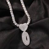 Bling King CZ Double-heart Clasp Initial Necklace