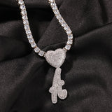 Bling King CZ Double-heart Clasp Initial Necklace