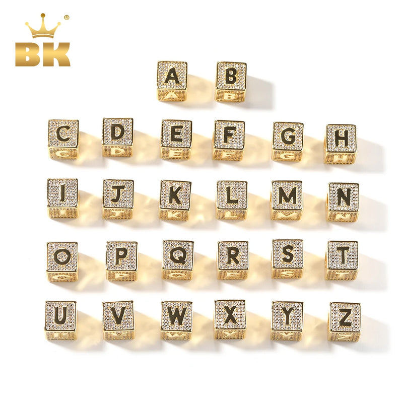 Bling King Cube Initial Letter Number Pendant Iced Out Box Chain