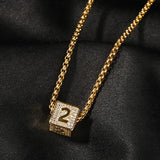 Bling King Cube Initial Letter Number Pendant Iced Out Box Chain
