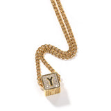 Bling King Cube Initial Letter Number Pendant Iced Out Box Chain