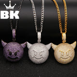 THE BLING KING Demon Evil Expression Necklace Hip Hop Full Iced Out CZ Stone