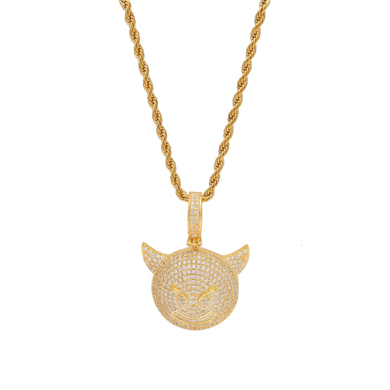 THE BLING KING Demon Evil Expression Necklace Hip Hop Full Iced Out CZ Stone