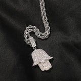 Bling King Iced Out Hamsa Hand Pendant Necklace