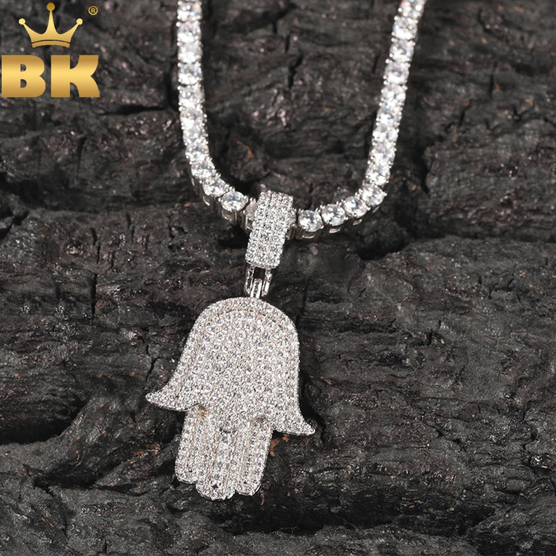 Bling King Iced Out Hamsa Hand Pendant Necklace