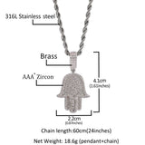 Bling King Iced Out Hamsa Hand Pendant Necklace