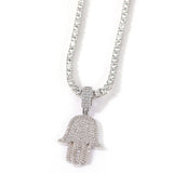 Bling King Iced Out Hamsa Hand Pendant Necklace