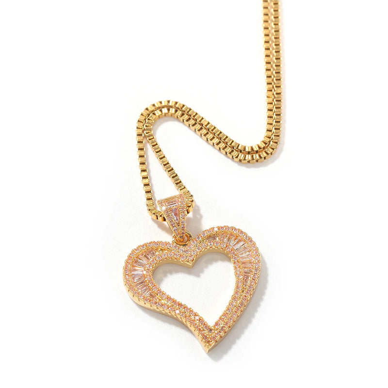 Iced Out Crystal Heart Pendant Necklace Women Valen...