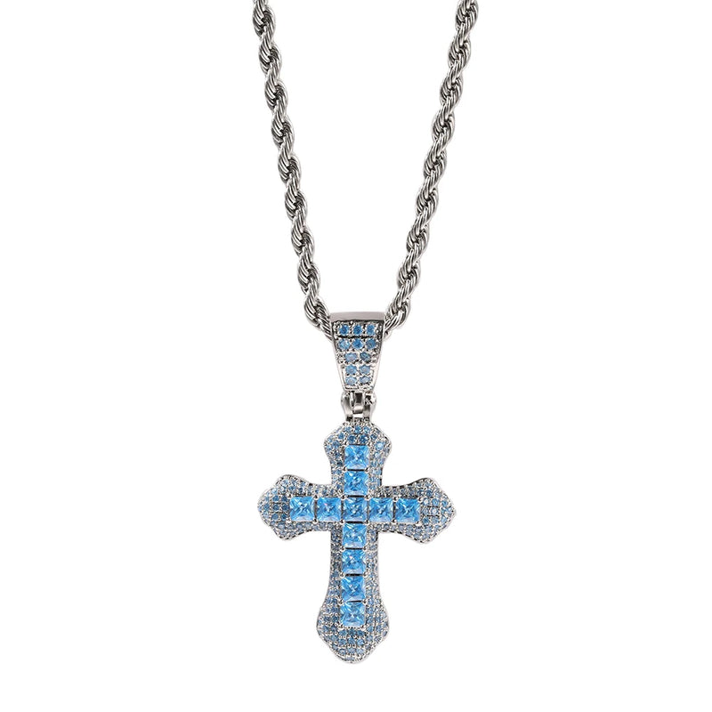 THE BLING KING Sky Cross Pendant Necklace Full Iced Out CZ Stone