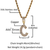 Bling King Baguette Letter Pendant Necklace Initial Letters Hiphop Jewelry