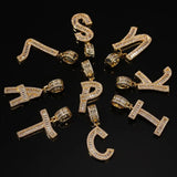 Bling King Baguette Letter Pendant Necklace Initial Letters Hiphop Jewelry