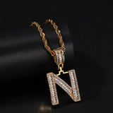 Bling King Baguette Letter Pendant Necklace Initial Letters Hiphop Jewelry