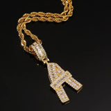 Bling King Baguette Letter Pendant Necklace Initial Letters Hiphop Jewelry