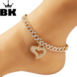 Blingking CZ Zircon Anklets, Hollow Heart Charm Chain for Women