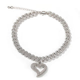 Blingking CZ Zircon Anklets, Hollow Heart Charm Chain for Women