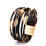 Lady Leather Bracelet Magnetic Buckle Multilayer Wrapped Wide Bracelet Jewelry