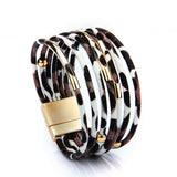 Lady Leather Bracelet Magnetic Buckle Multilayer Wrapped Wide Bracelet Jewelry