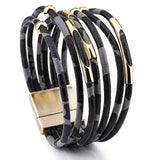 Lady Leather Bracelet Magnetic Buckle Multilayer Wrapped Wide Bracelet Jewelry